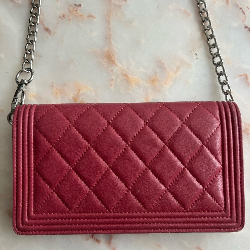 Chanel Pink Boy Flap Interlocking CC Continental Wallet with Chain | Crossbody - Picture 3 of 10
